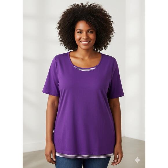 Catherines Suprema Womens 3X Preppy Classic Nautical Layered Look T Shirt Top - Picture 2 of 14